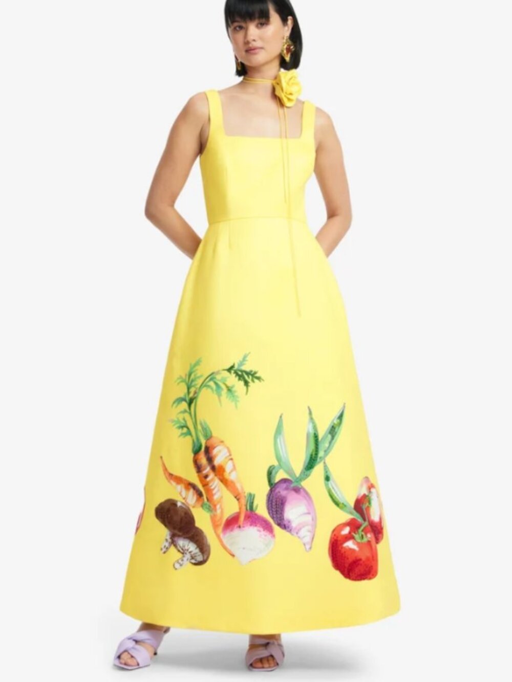 LEO LIN Rianne Yellow Vegetable-Print Embellished A-line Maxi AU8/US4 NWOT